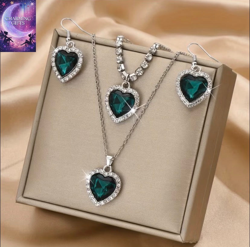 Fashionable And Easy Peach Heart Necklace, Earrings, And Bracelet 4pcs Set, Valentine'S Day, Christmas, Girlfriend, Best Friend Gift (Product Does Not Include Box)