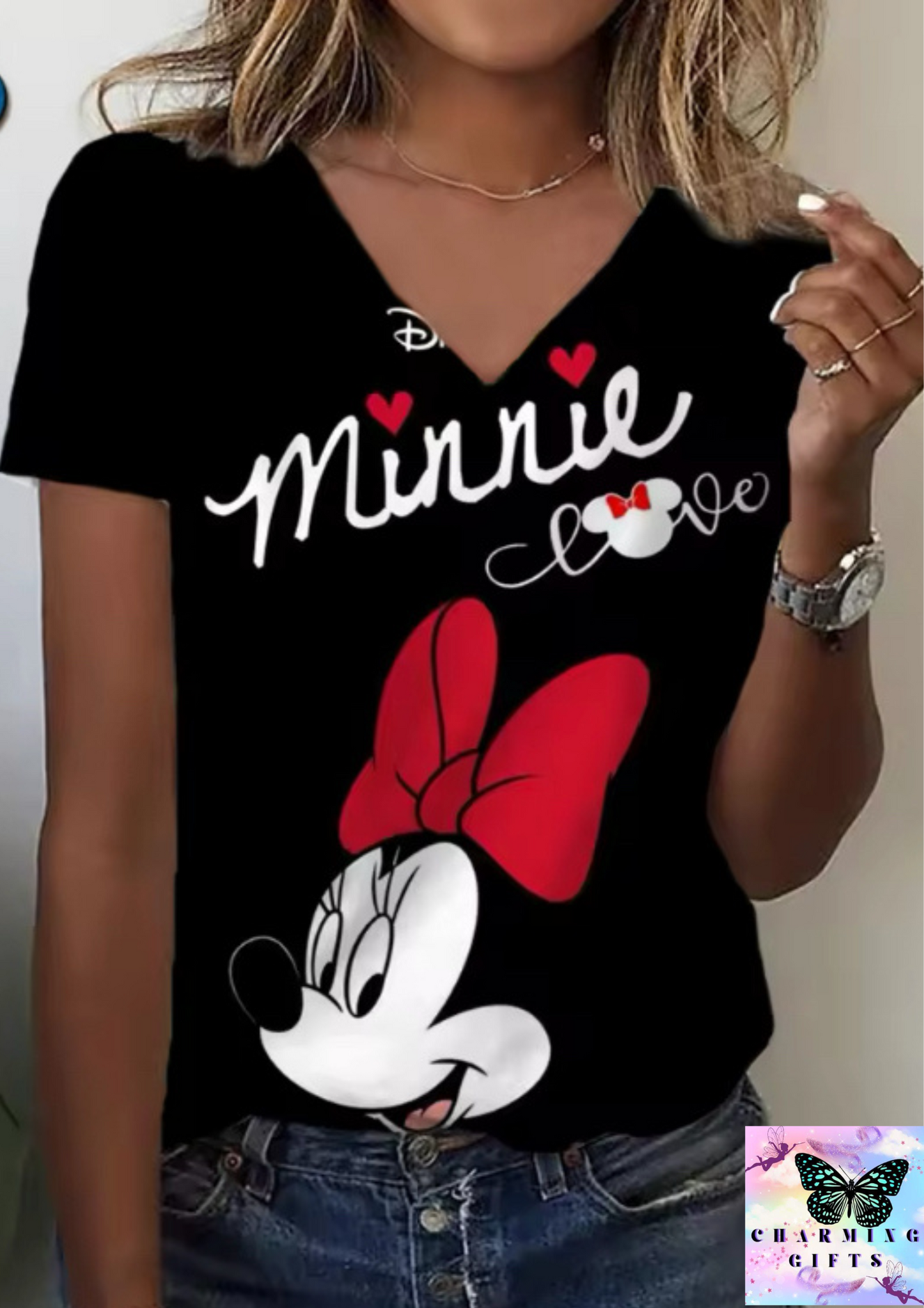 Women's T-shirts Disney Mickey Mouse 3D print New V-neck Short Sleeve Summer Casual Women's Clothing Harajuku Y2K Hip Hop Clothes