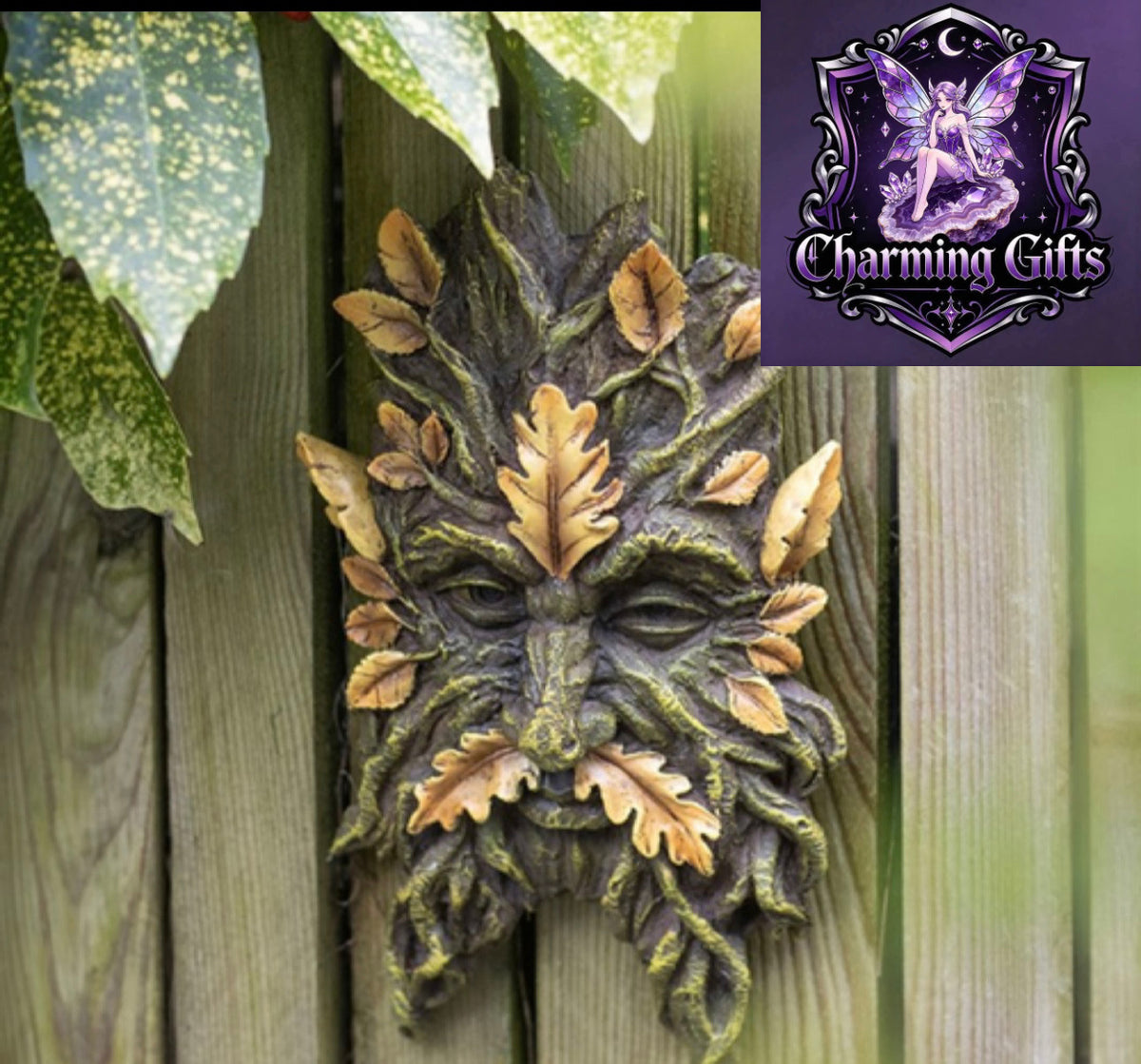 Green Man Yellow Oak Leaf Wall Plaque