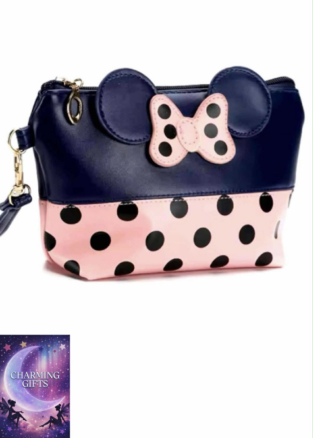 Minnie Mouse Travel Cosmetic Bag Cartoon Bow Makeup Case Women Zipper Hand Holding Make Up Handbag Organizer Storage Pouch Toiletry Wash Bags