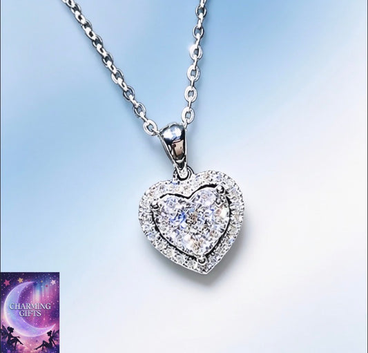 Heart Crystal Pendant 925 Sterling Silver Chain Necklace Womens Jewellery Gift