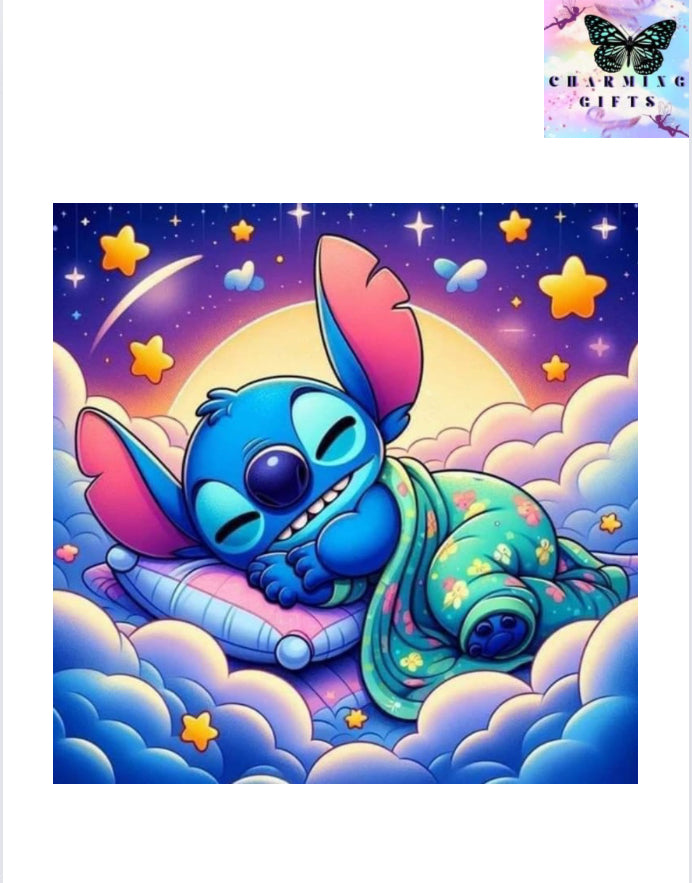 Sleeping in the stars stitch Diamond Painting Kits for Adults - Stitch DIY 5D Diamond Art Kits，30x30cm (Blue)