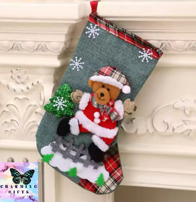 2024 New Year Christmas Stocking Sack Xmas Gifts Candy Bag Noel Christmas Decorations For Children Home Navidad Sock Tree Decor