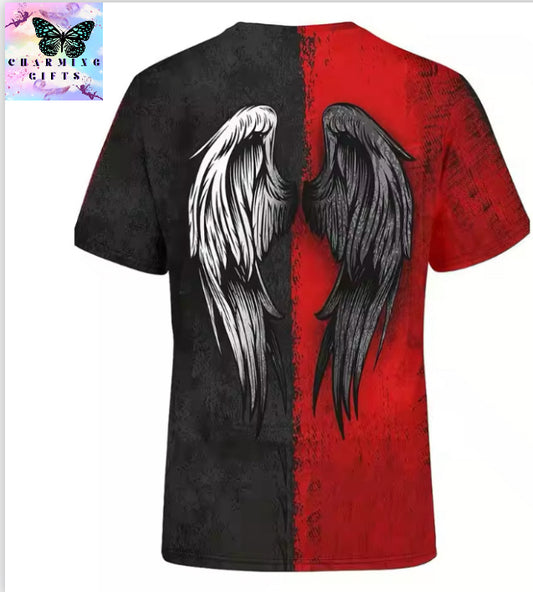 Men's T Shirt Contrast Color Wings Graphic Print T-shirt Crew Neck Short Sleeve T-shirt Casual Summer Oversized Men Clothing Top