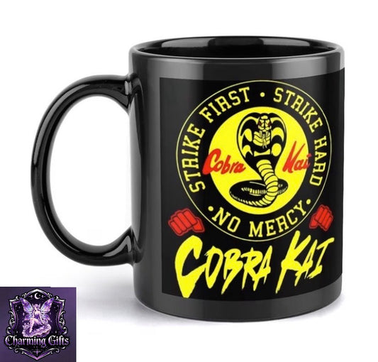 1pc 11oz Cobra Kai Logo Coffee Cup - Strike First, No Mercy - Ceramic Mug for Home Use, Office, Game Night, Birthday Party Favor