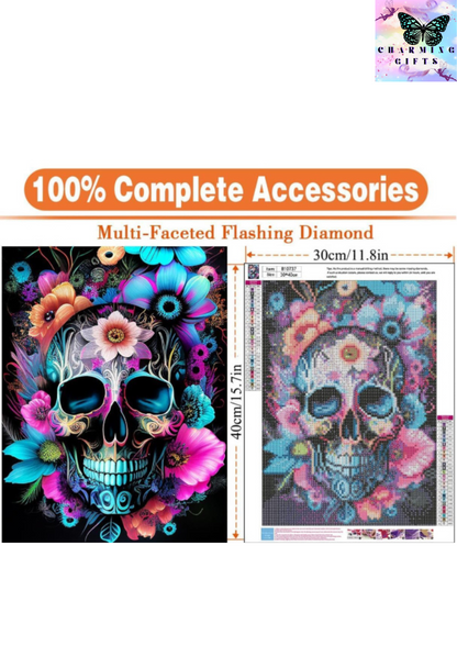 Skull Flower Diamond Painting Kits for Adults，Diamond Art Kits, Diamond Art Craft for Home Wall Decor 12x16inch Wonderland (183)