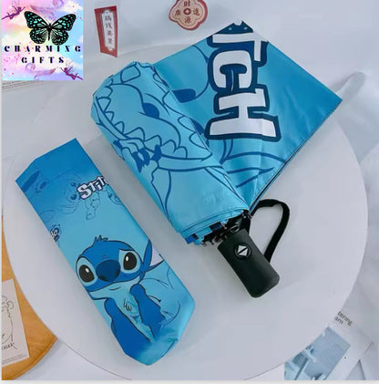 Stitch Disney Umbrella Lilo & Stitch Automatic Umbrella Cute Child Fold Umbrella Girl Sun Protection Tri-Fold Umbrella Gift