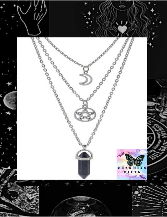 Moon Pentagram Necklace Multi layer Necklace Gothic Charm Pendant Alloy Necklace Set