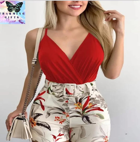 2024 Summer Sexy Fashion Two-piece Hips Beach Women Suspender Shorts Suit Monos Mujer Elegante with Belt