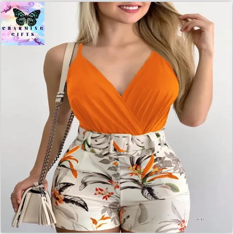 2024 Summer Sexy Fashion Two-piece Hips Beach Women Suspender Shorts Suit Monos Mujer Elegante with Belt