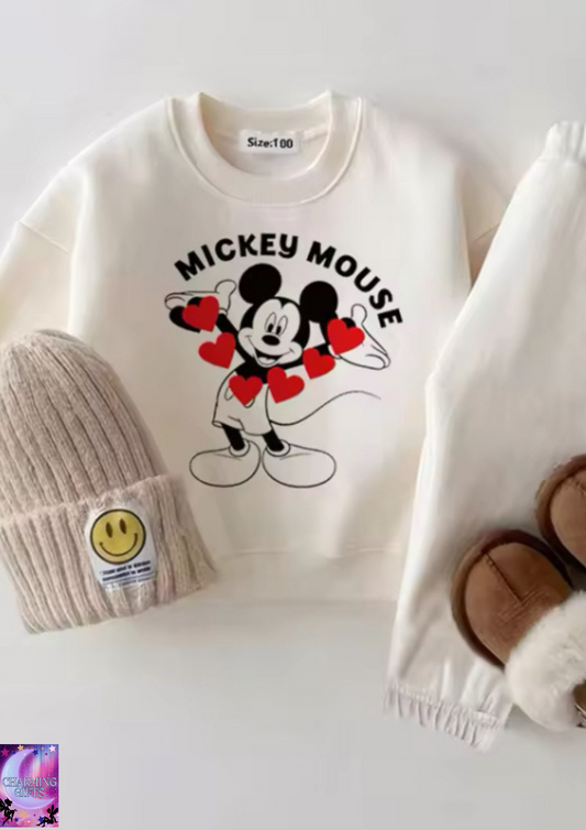 2Pcs Warm Thicken Toddler Clothes Suits Cute Minnie Mickey Mouse Long Sleeved Top + Pant Winter Autumn Children Baby Clothing