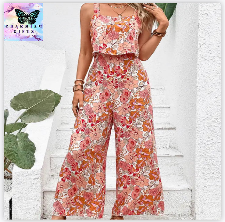 Elegant Long Jumpsuit Women Sexy Backless Wide Leg Jumpsuits Casual Sleeveless Floral Rompers Summer Clothes For Woman 2024 New