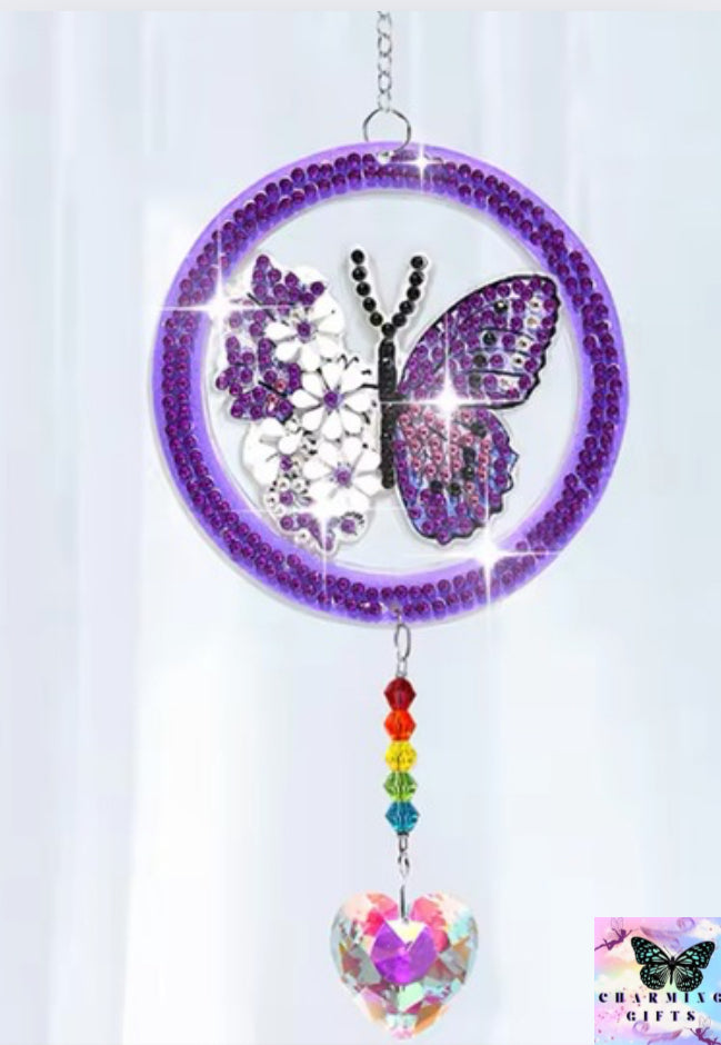 /Set DIY Butterfly Diamond Art Sun Catchers Double Sided Wind Chimes with Crystal Diamond Painting Sun Catchers for Adults