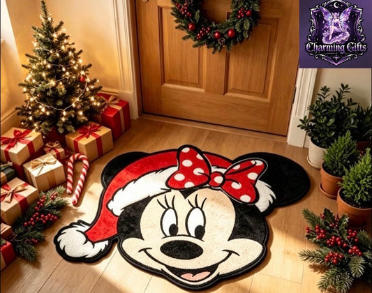 1pc Christmas Hat Polka Dot Bow Minnie Head Pattern Floor Mat for Entrance, Irregular Shape Carpet, Creative Design, Non-Slip Pad for Living Room, Bedroom, Kitchen, Bathroom, Fan Home Decor, Christmas Holiday Gift