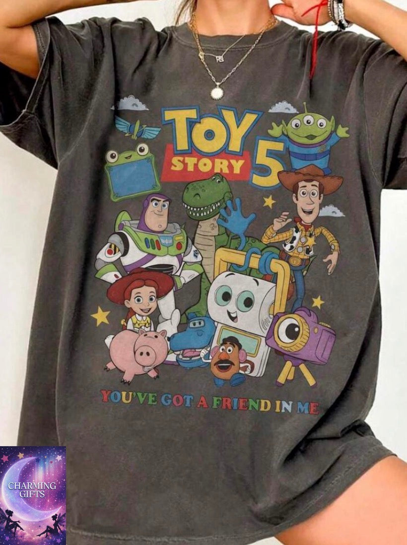 100% Cotton T-Shirt, Toy Story Color Collage Poster Disney Print, Easy To Wear In Summer, Micro-Elastic, Breathable, Outdoor Holiday Sports