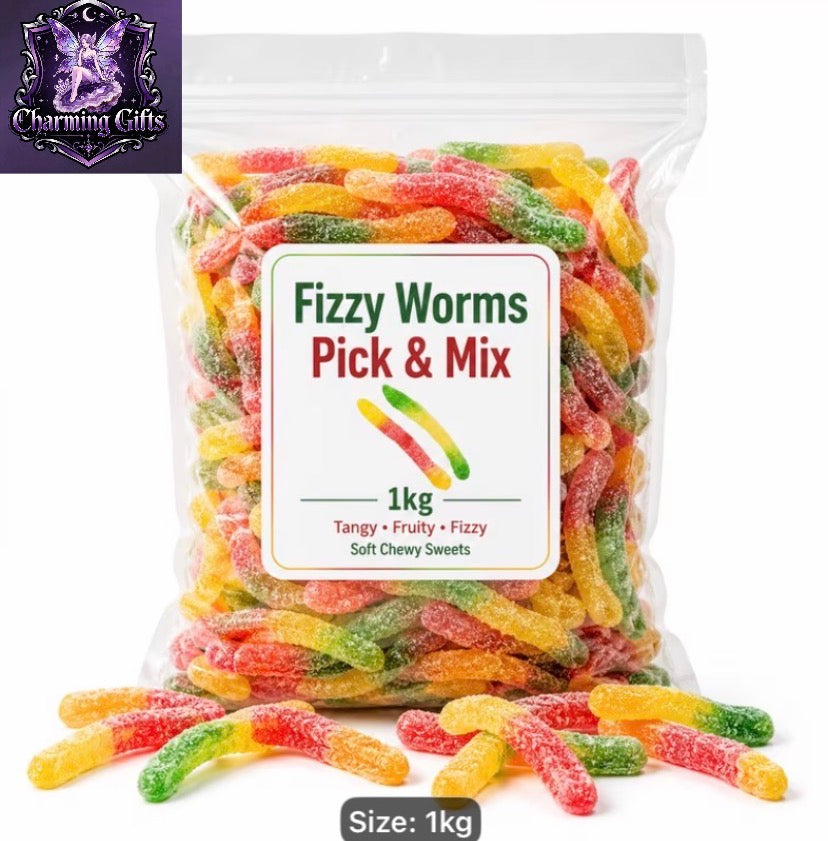 🐛 1kg Fizzy Worms — Fruity Chewy Sweets