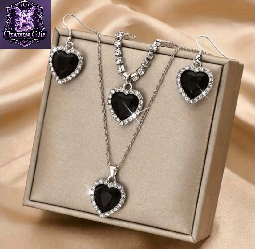 Fashionable And Easy Peach Heart Necklace, Earrings, And Bracelet 4pcs Set, Valentine'S Day, Christmas, Girlfriend, Best Friend Gift (Product Does Not Include Box)
