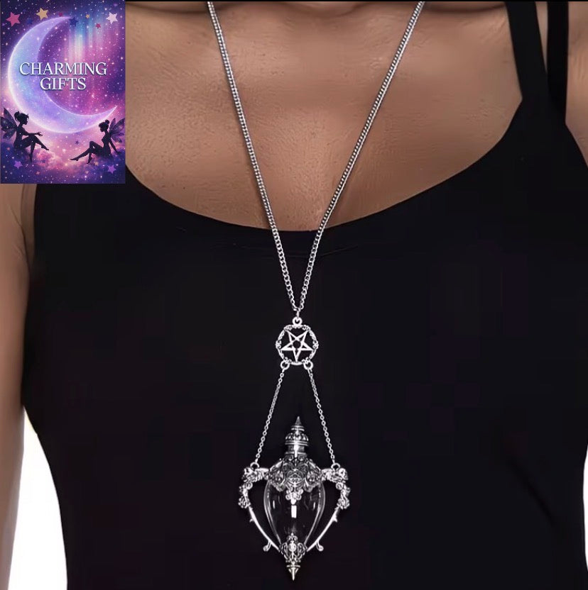 Gothic Dark Series Five-Pointed Star & Victorian Potion Bottle Pendant Necklace - Edgy Punk-Inspired Alloy Jewelry for Casual Attire, Parties, Valentine's Day Gift - Year-Round Accessory