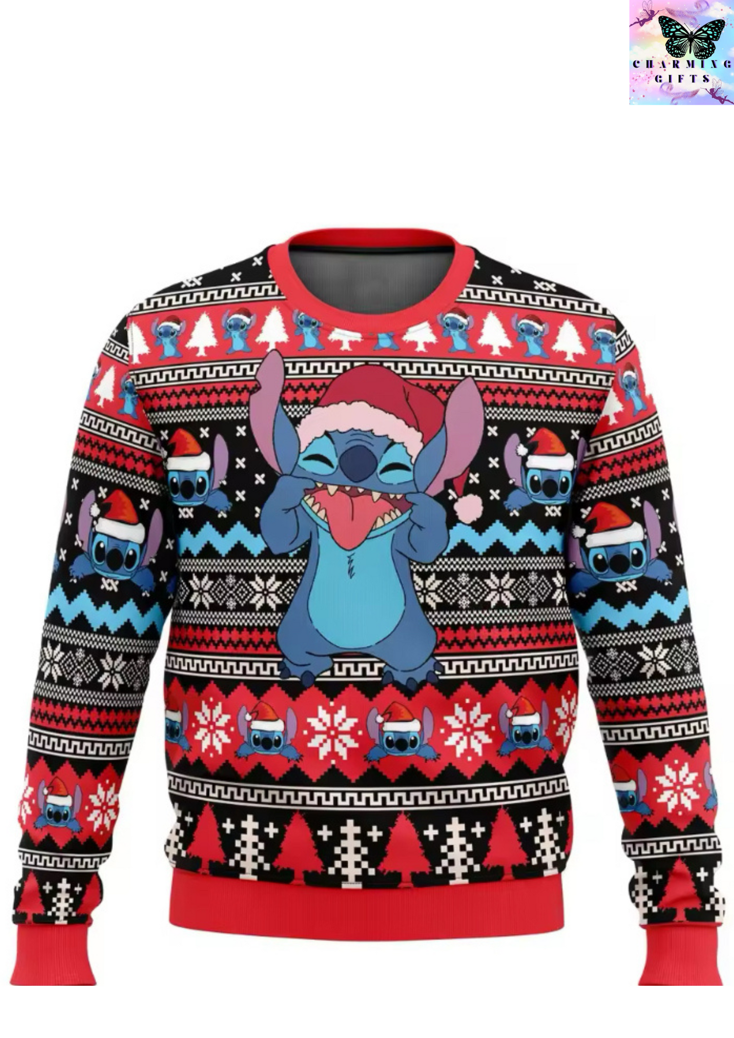 Cartoon Anime Stitch Christmas Sweatshirt Gift Santa Claus Pullover 2024 New Fashion Autumn Winter Men Women Clothing Tops