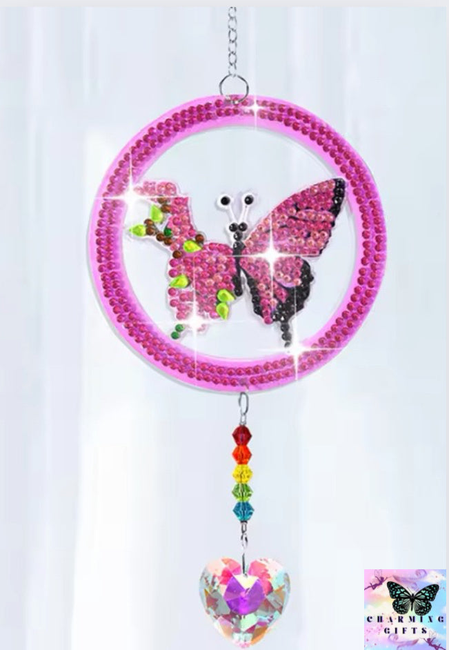 /Set DIY Butterfly Diamond Art Sun Catchers Double Sided Wind Chimes with Crystal Diamond Painting Sun Catchers for Adults