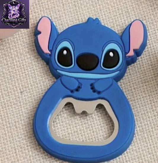 1pc Disney Stitch Silicone Bottle Opener & Fridge Magnet - Cute Cartoon Design, Dual-Purpose Beer/Wine Opener with Ergonomic Grip, Vibrant Blue for Home, Parties, Disney Fans