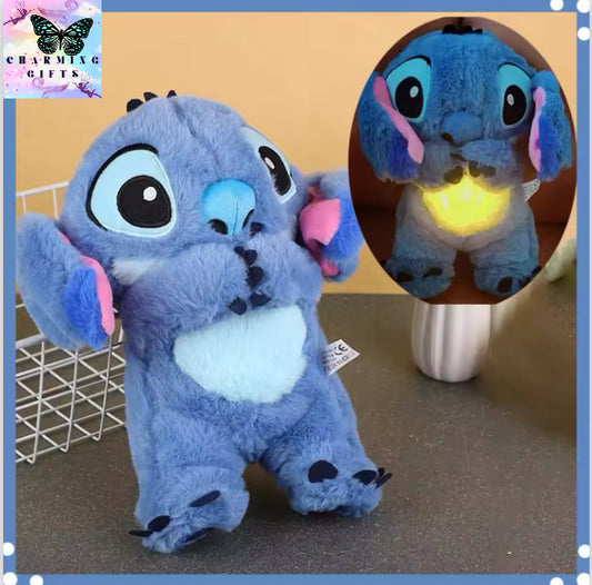 Kawaii Stitch Plush Doll Baby Sleeping Companion Sound Soothing Musical  Kawaii With Air Bag and Light Doll Breathing Toys Gifts