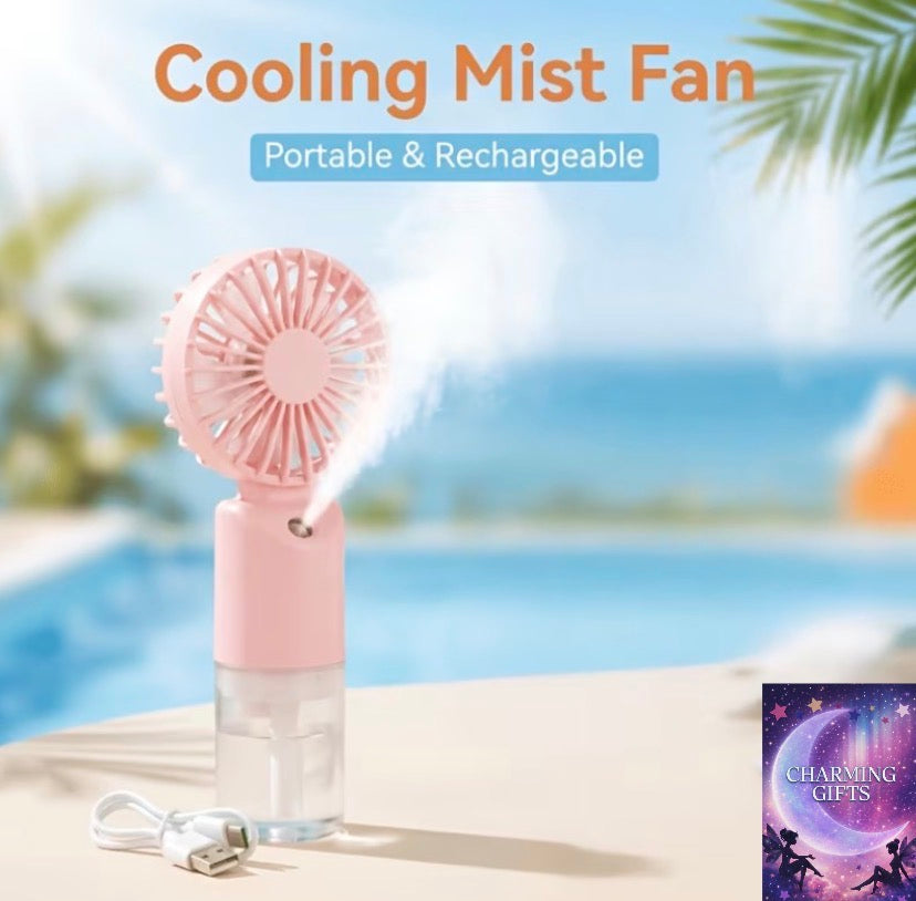 Handheld Misting Fan USB Rechargeable 2 in 1 Cooling Humidifier Fan, White Mist USB Fan, Humidifying Fan, Equipped with Rechargeable Battery, Suitable for Outdoors, Office, Dorm, School