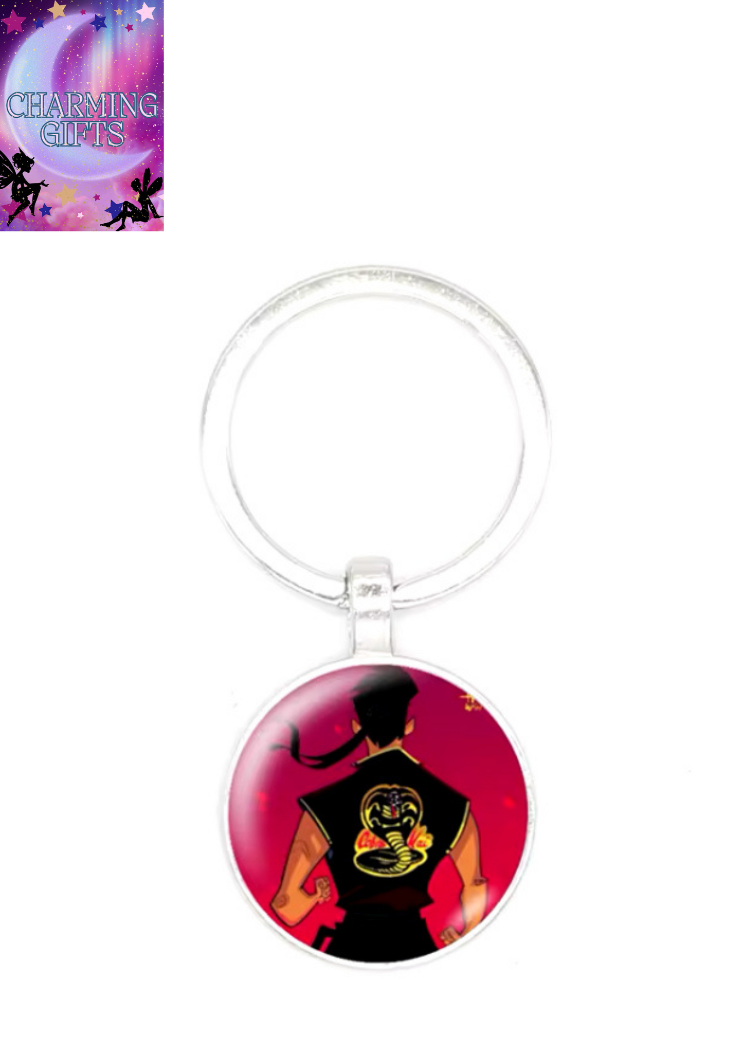 Karate Kid Movie Keychain Cobra Kai Art Photo Glass Cabochon Keyring Car Bag Pendant Keychain Men's Jewelry Gift