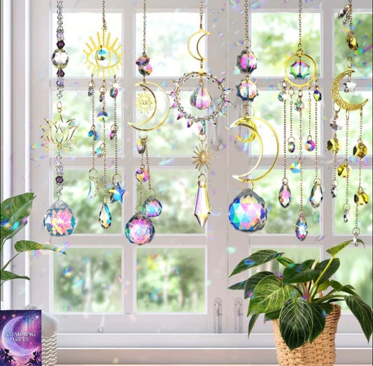 7pcs Crystal Suncatcher for Window Hanging Sun Catchers with Crystal Prisms Decor for Indoor Outdoor Home Party Wedding Decor Hanging Crystals for Decoration