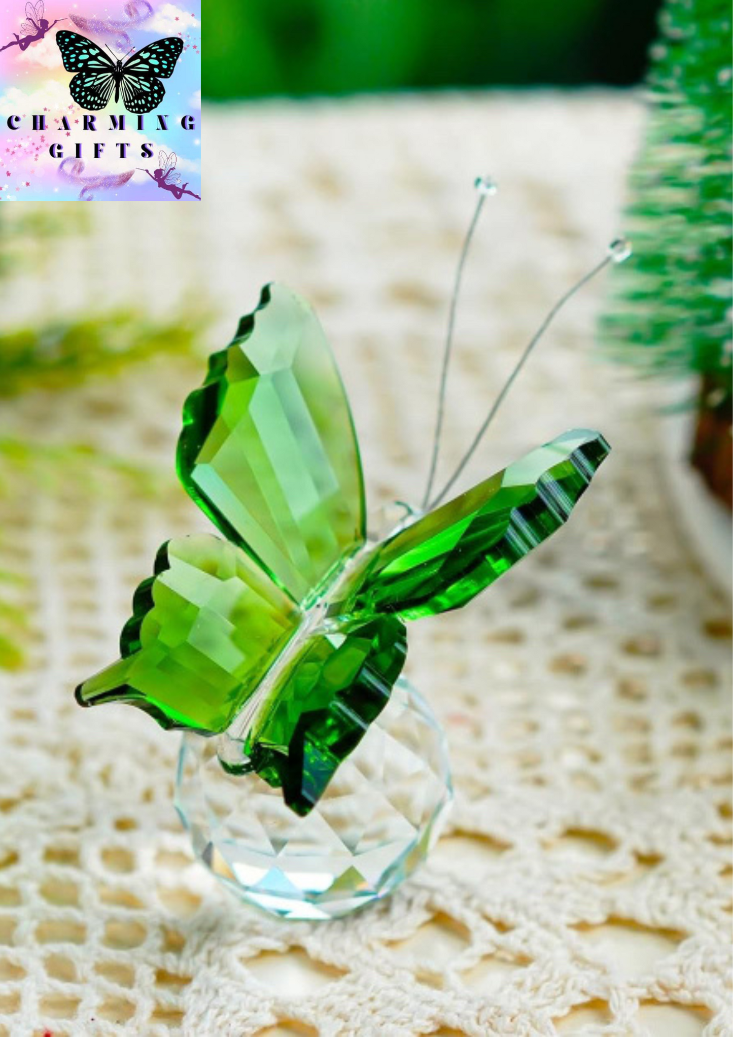 Crystal Flying Butterfly with Crystal Ball Base Figurine Ornament Statue Animal