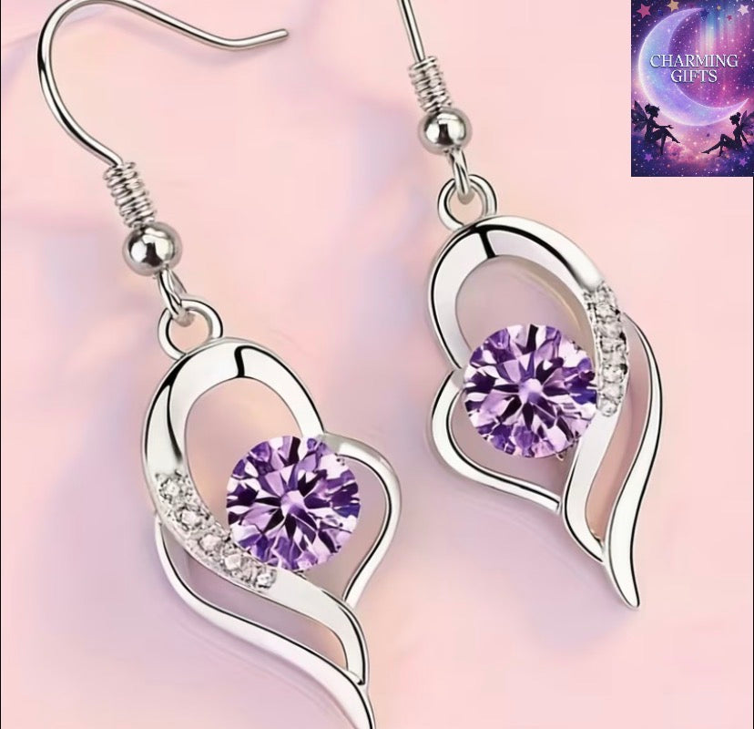 Exquisite Heart-Shaped Multicolor Sparkling Rhinestone Earrings with Dynamic Ear Hooks