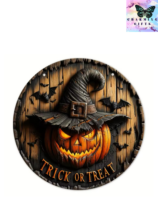 Halloween Wooden Wreath Sign Vintage Witch Pumpkin Head Horror Art Deco Fall Wreath Sign Home Kitchen Garden Patio Window Porch