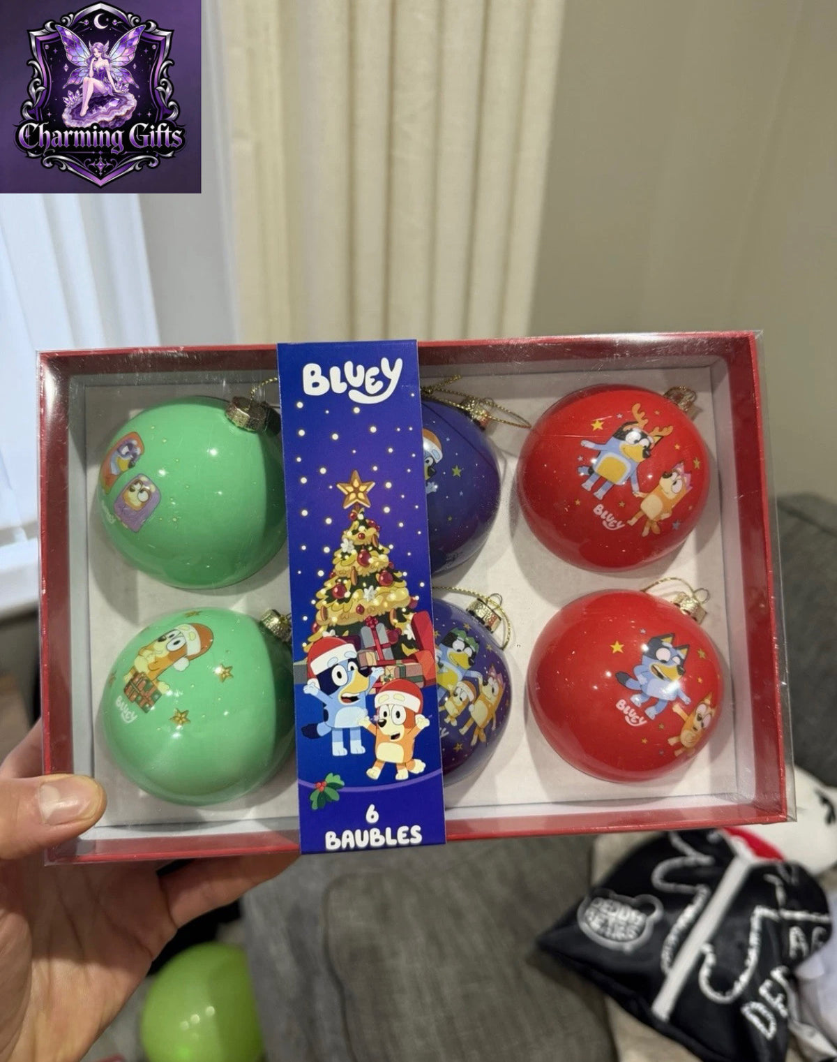 Bluey - Christmas Baubles  - 6 Vibrant Character Themed Multicoloured Baubles