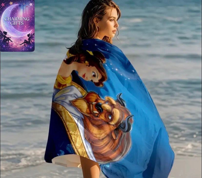 1 Disney "Beauty and the Beast" Themed Summer Beach Towel, Essential for Beach, Bathroom Supplies, Bath Towels Suitable for Bedroom, Outdoor Travel, Camping, Bathroom, Holiday Decorations, Valentine's Day, Mother's Day, Party Favors, Anniversary, Birthday