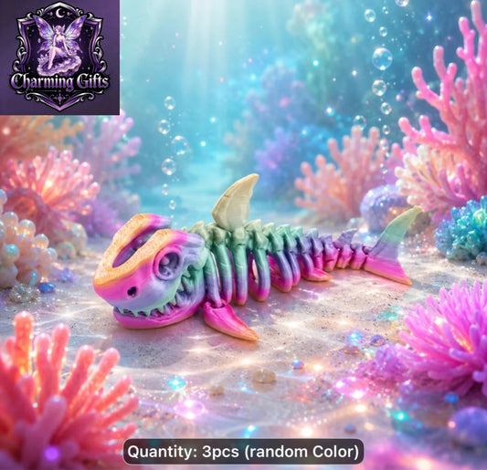 3pcs Color Random Shark Skeleton Figures, 3D Printed