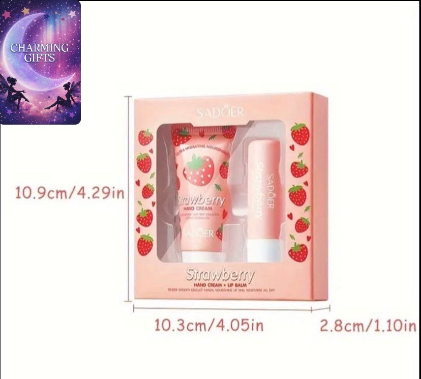 [Moisturizing Strawberry Hand Cream] + Strawberry Hand Cream Lip Balm Set Moisturizing Gift for Women Holiday Gift Set
