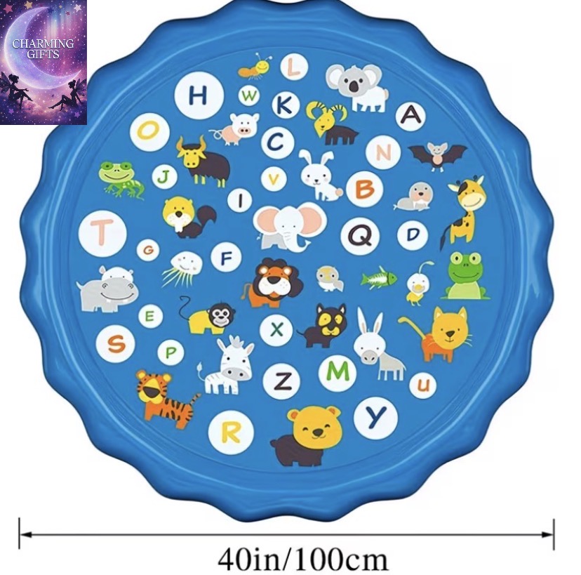 39.37-Inch/100Cm Water Sprinkler Mat Designed for Play, Featuring an A to Z Theme for Outdoor Summer Fun. This Inflatable Pool Toy Is Suitable for Boys And Girls Aged 3 And Up, Complete with Beach Balls