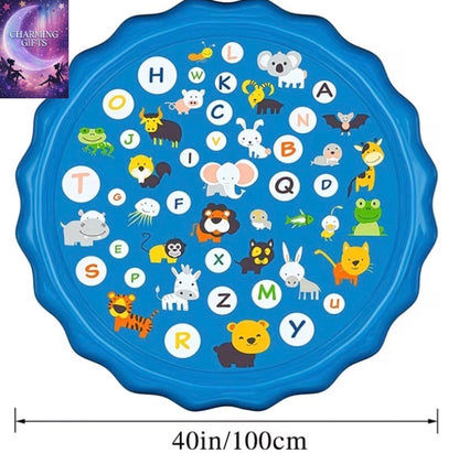 39.37-Inch/100Cm Water Sprinkler Mat Designed for Play, Featuring an A to Z Theme for Outdoor Summer Fun. This Inflatable Pool Toy Is Suitable for Boys And Girls Aged 3 And Up, Complete with Beach Balls