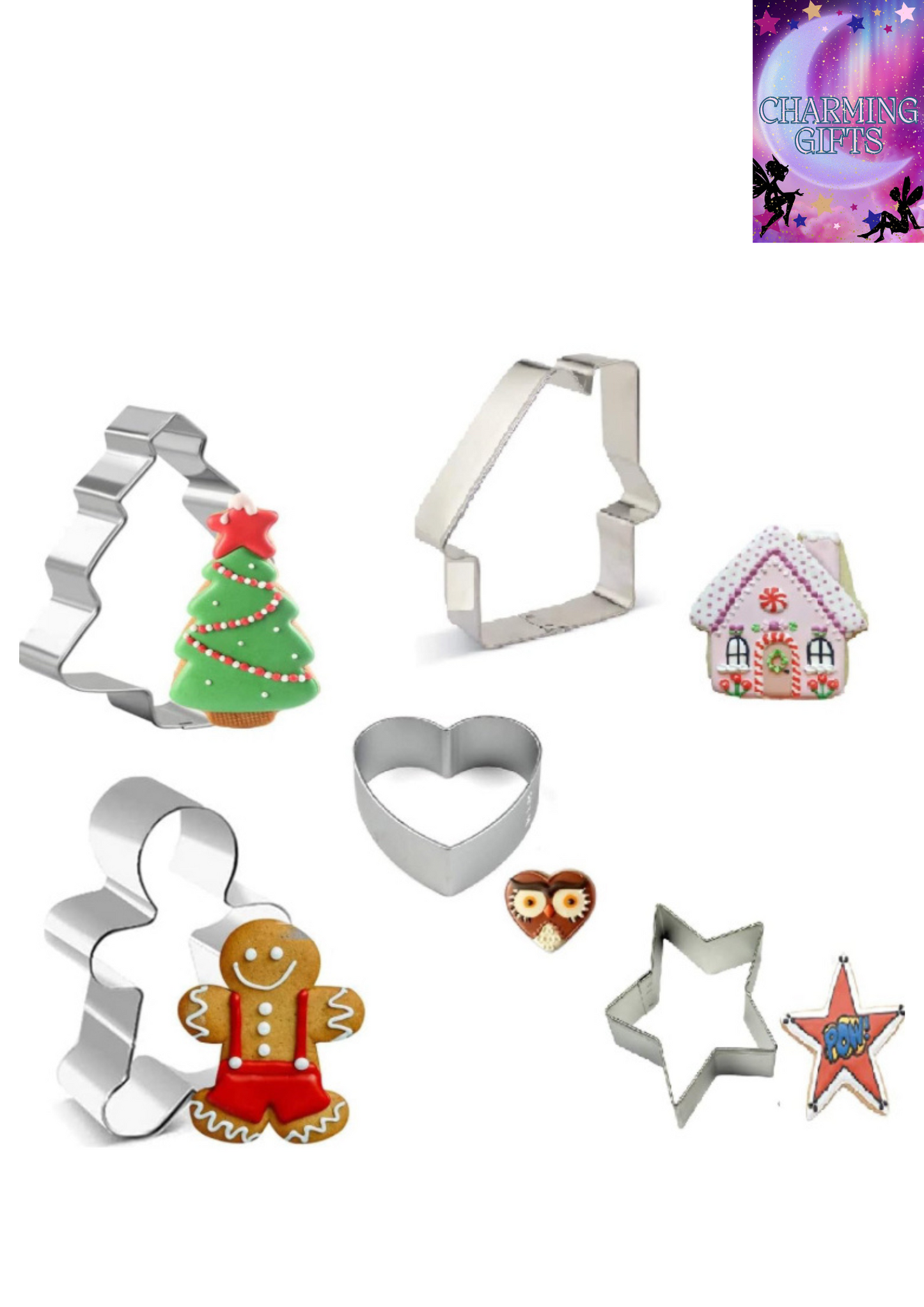 5 Pack Christmas Cookie Cutters Stainless Steel Shapes Pastry Cutter Biscuit Cutters Baking Set Gingerbread, Tree, Star, Heart, House for Kids DIY Baking Xmas Festive