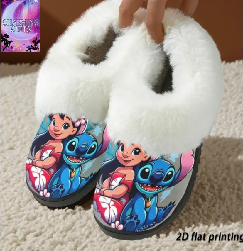 1pc Stitch Slippers - Stitch & Lilo Cartoon Design, Thick Sole Lightweight Warm Indoor/Outdoor Slippers, Unisex All-Season Comfort, Durable TPR Sole, Perfect for Autumn & Winter, Casual Home & Outdoor Use, Indoor Slippers | Playful Design | Soft Fabric Up