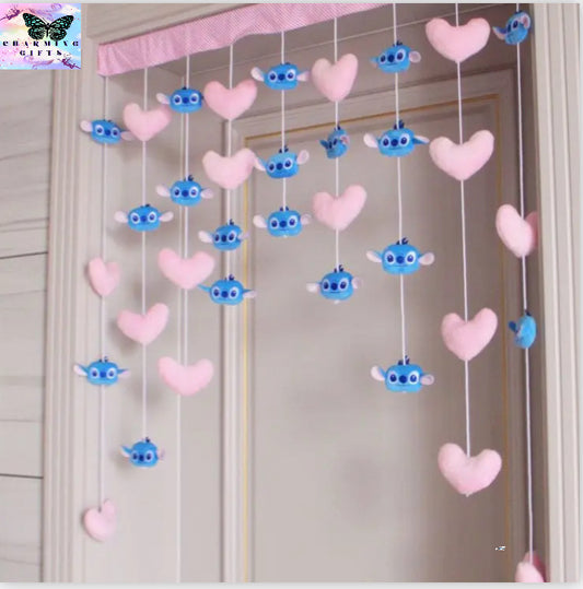 Disney Stitch No Need To Punch Holes Door Curtain Cartoon Cute DIY Party Gift Cut Off Door Curtain Decorate Pink Heart Curtain