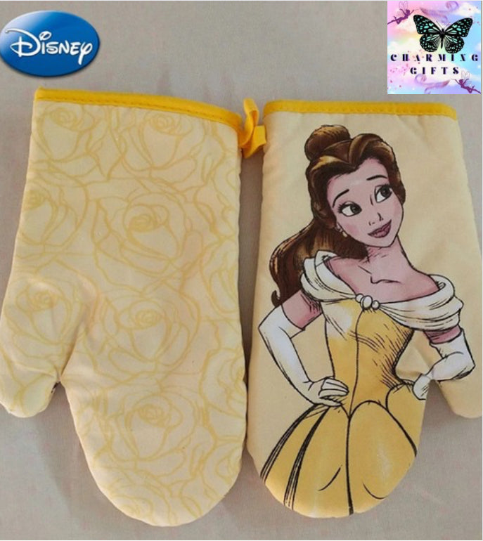 Disney Belle Princess Oven Gloves Cartoon Figures Baking Cooking Anti-scald Insulation Glove Kitchen Microwave Oven Accessories