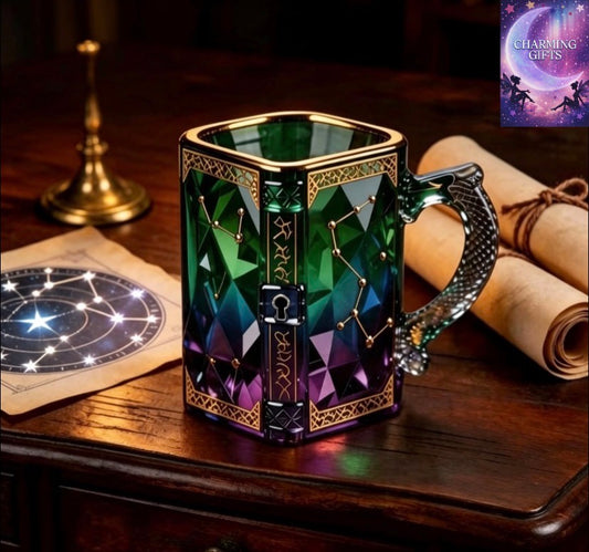 Gradient Constellation & Dragon Glass  Cup with Retro Lock Lid - Coffee & Tea Mug Suitable for Home, Office, Gift Box with Digital Painting, Dragon Handle Design, Hand Wash Only, for Home Decor, for Game Enthusiast Gifts, Use