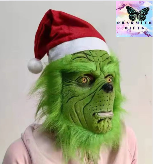 Halloween Half Face Green Fur Strange Grinch Play Cosplay Role Dress Up  Halloween Mask  Masquerade Mask