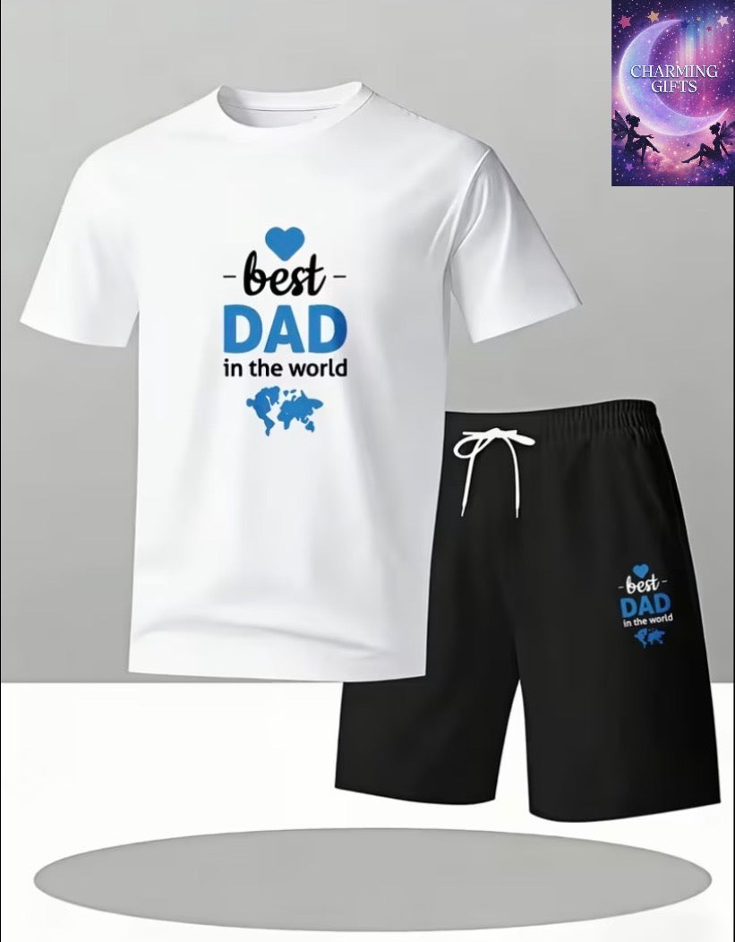Casual Style Men'S T-Shirt And Shorts Set "World'S Best Dad" Print Summer Wear Father'S Day Gift