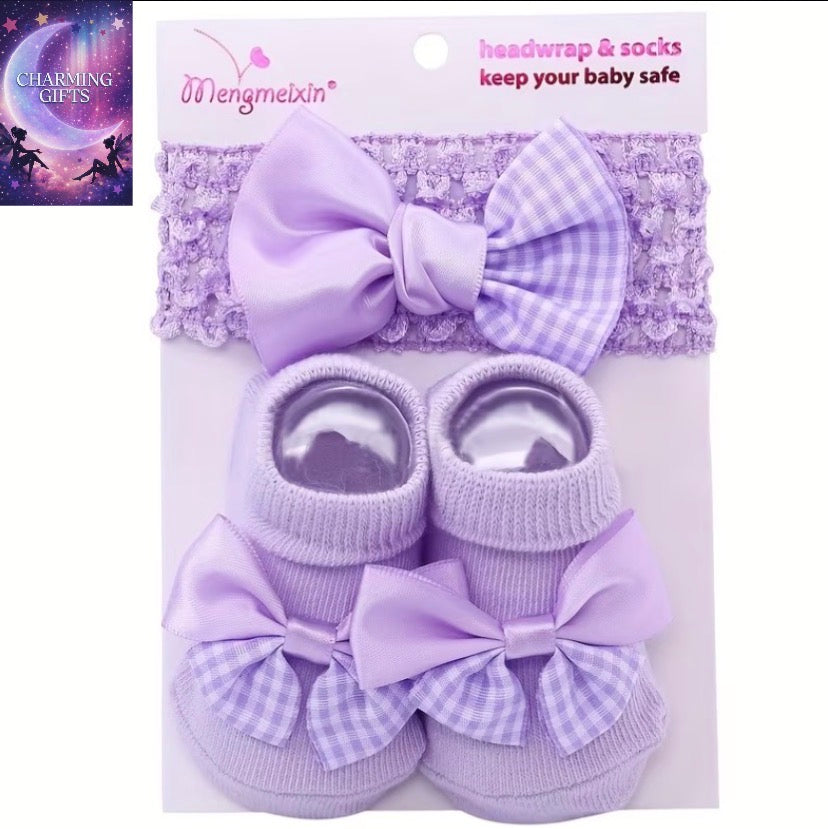 1 Pair Baby Soft Breathable Low-Cut Socks & Headband - Pastel Colors (Pink, Blue, Yellow, Red, Purple,) - Invisible Everyday & Party Outfits - Easy-Care Infant Clothing for Toddlers & Infants - Birthday Party Outfits, Photo Shoots, Casual Attire -