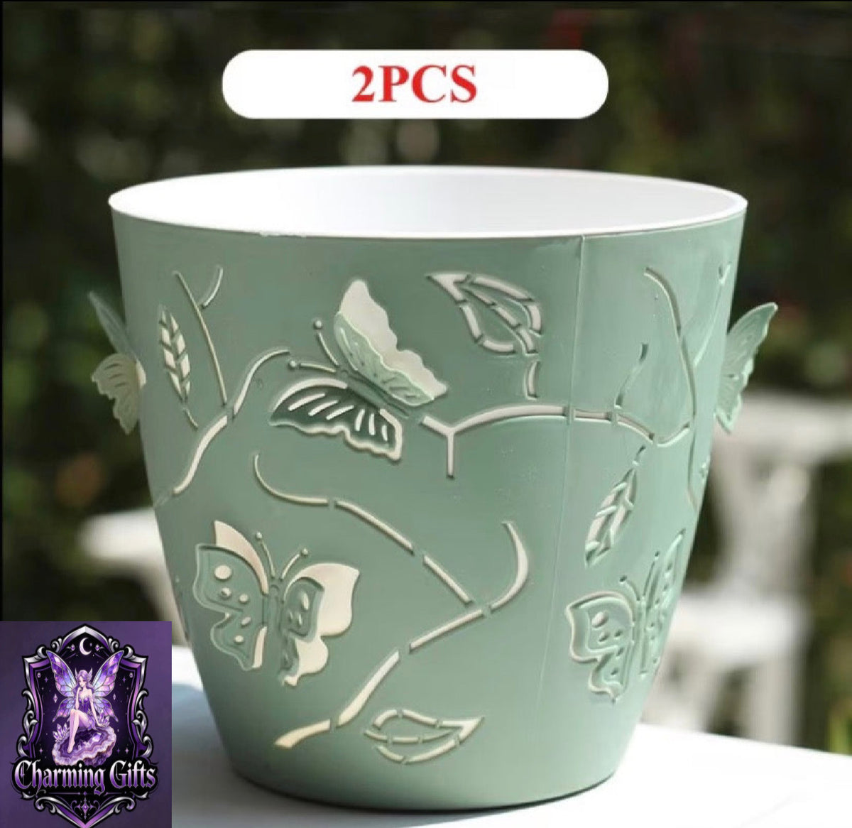 2pcs Set of Double-Layer 3D Cartoon Relief Planters, 14.6Cm/5.75 Inches Plastic Creative Plant Pots, Butterfly Pattern Inner Pots, with Breathable Drainage Holes Design, Ideal Gift for Plant Lovers Gardening Gift Home Decor