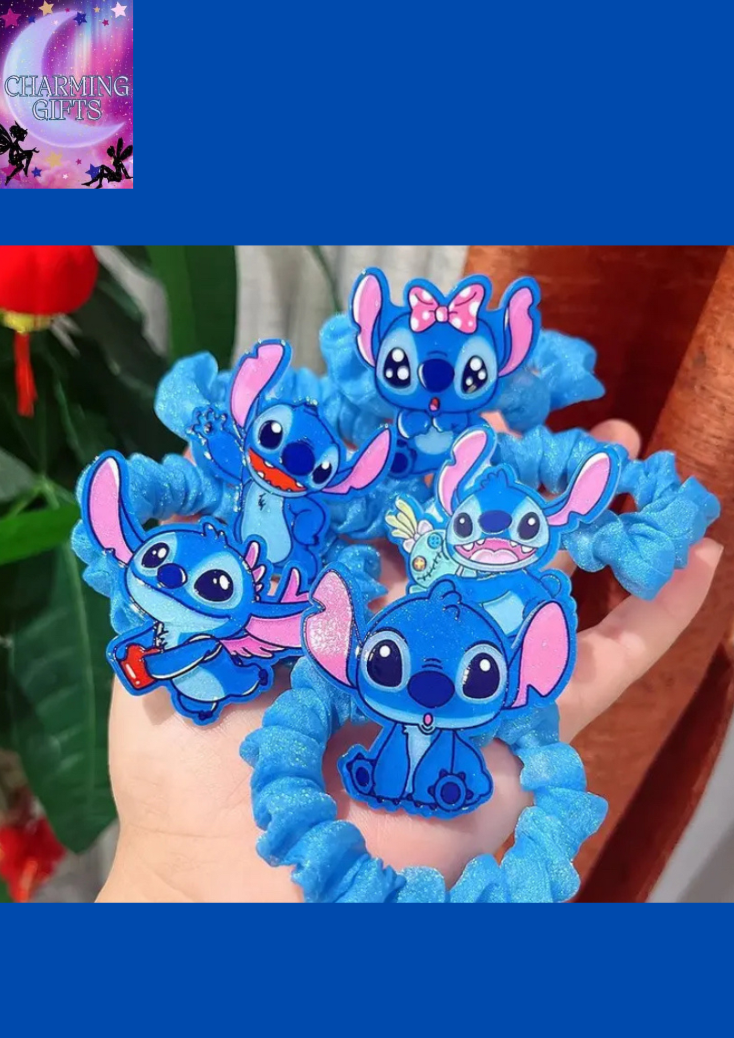 5pcs Stitch Acrylic Hair Bands, Cute Cartoon Hair Ties, Sweet Style, Blue Ponytail Clips, Perfect Valentine'S Day, New Year Gift