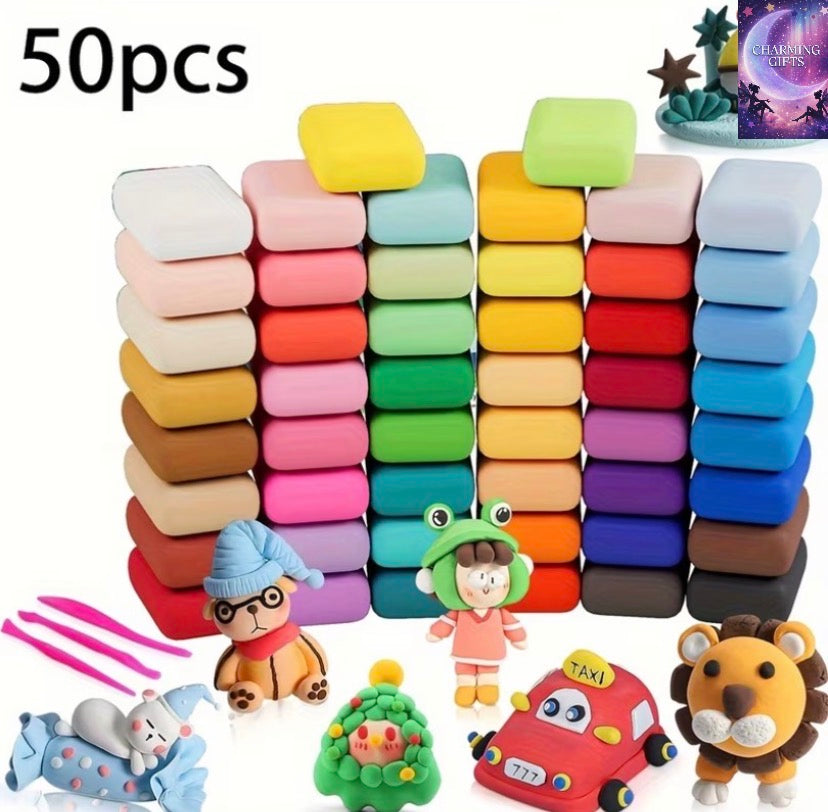 50-color, Multi-color Creative Air-dry Super Light Clay, Modeling Clay, Toy Space Dough, DIY Modeling Set with Tools and Tutorial Gift, Suitable for Boys and Girls, Develops Intelligence, Creates Unlimited Shapes, Activates Thinking