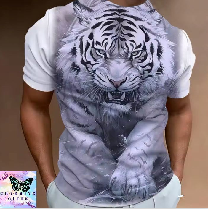 Fierce Tiger Print Men's T-Shirt 3d Print Short Sleeve T-Shirt For Men Summer Loose Man Clothing Retro Loose Oversized Tees Tops